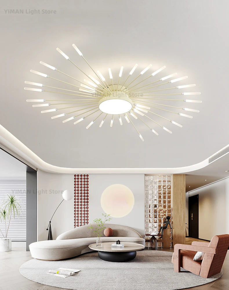 Led Firework Chandelier Dimmable For Living Room Bedroom Milk Yellow Ceiling Chandelier Dining Room LED Ceiling Lamp With Remote - Clikcy