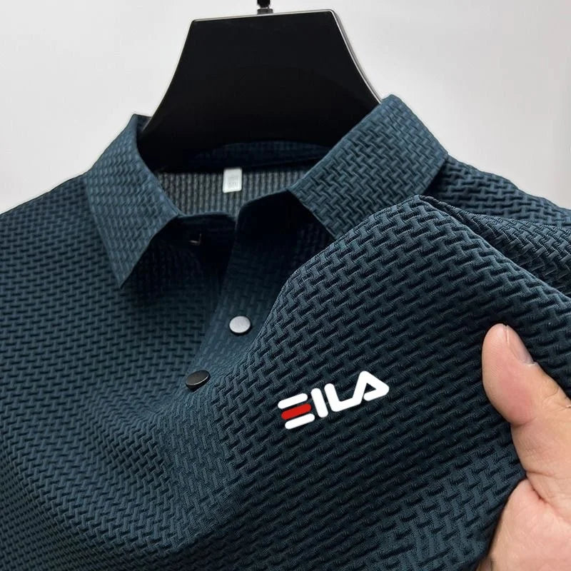 New style ice silk jacquard polo shirt short sleeve summer men's t-shirt casual business fashion stand collar t-shirt men - Clikcy