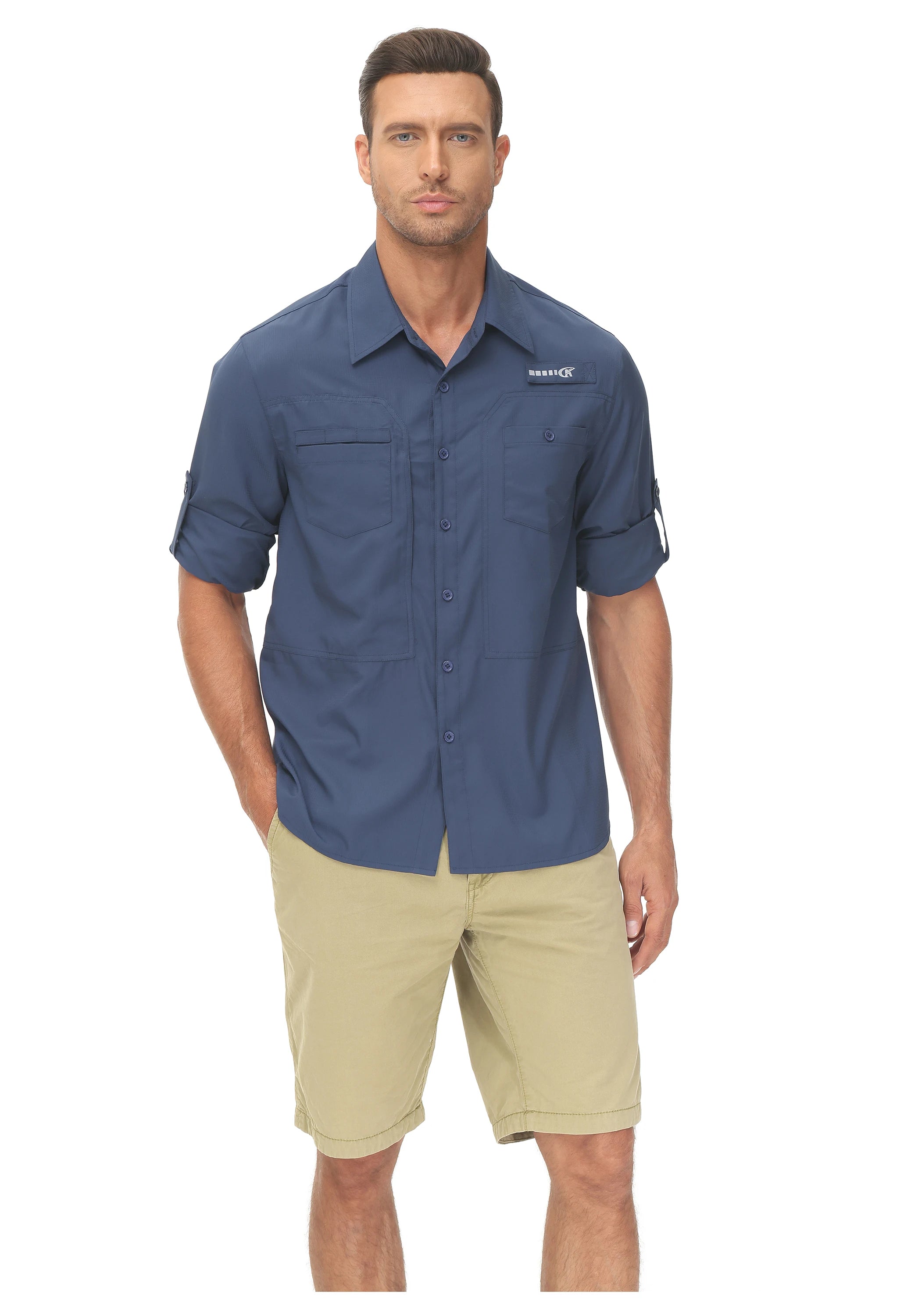 Men's UPF 50+ Casual Long Sleeve Fishing Shirts, Sun Protection Lightweight Breathable Button Down Fishing Shirt with Back Mesh - Clikcy