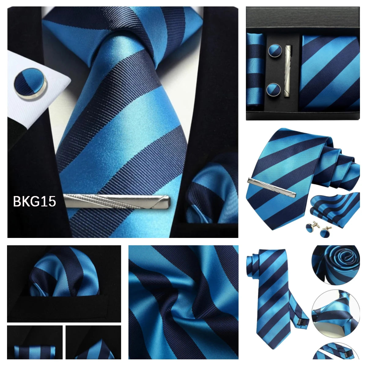 Classic 100% Silk Men's Ties In Gift box 8cm Plaid Dot Striped Business Necktie Handkerchief Cufflinks Wedding Party Tie Set - Clikcy