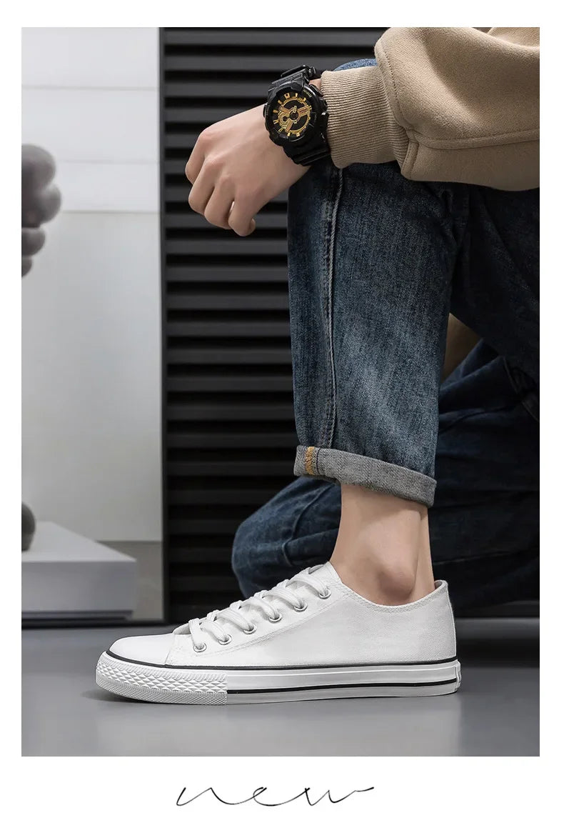Men's All-Black Low-Top Canvas Shoes Spring Casual Sports Flat Bottom Couple's Sulfurization Flats Unisex Slip-On Sneakers