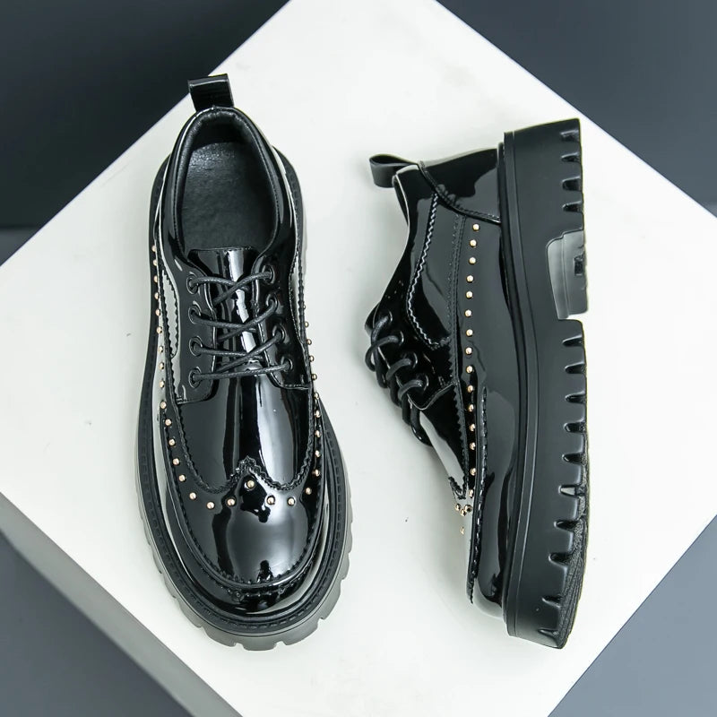 Men Casual Office Business Formal Oxford Thick Bottom Dress Shoes Men Gentleman Outdoor Patent Leather Wedding Shoes Fashion