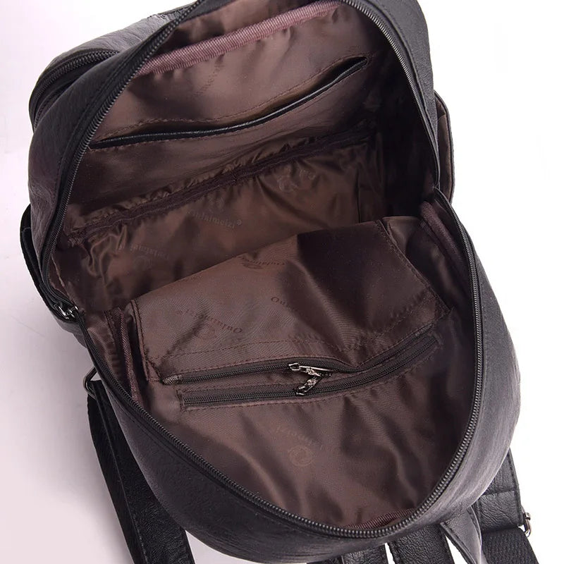 New Women Leather Backpack Designer Shoulder Bags for Women 2023 Back Pack School Bags for Teenage Girls Mochila Feminina - Clikcy