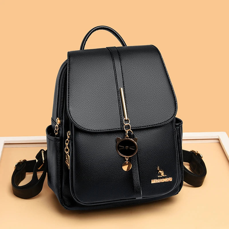 College Women Backpack Designer Soft Leather Vintage Packbag Female Travel Back Pack School Bags for Teenage Girls Shoulder Bag - Clikcy