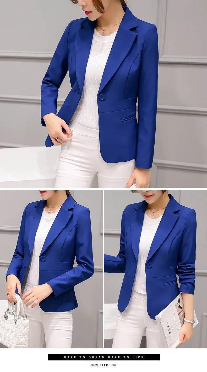 Spring Blue Women's Long-sleeved Suit Jacket, Korean Style Slim Short Coat Women, Asian Size M-XXXL, Girl's Blazers - Clikcy