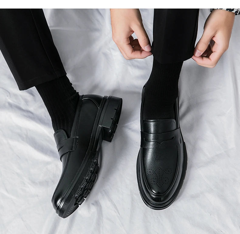 High Quality Casual Business Leather Shoes Men Wedding Social Leather Men’s Dress Shoes British Formal Carving Men Block Shoes - Clikcy