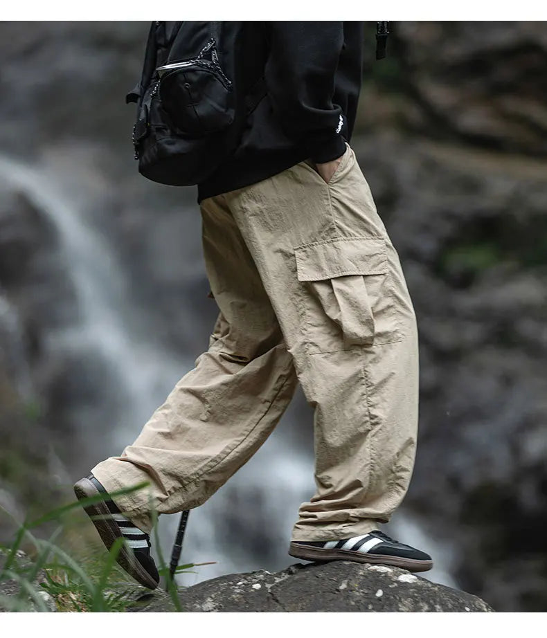 TFETTERS 2025 Autumn Casual Pants Men Waterproof  Thin Mid Waist Solid Color Men Cargo Pants Tourism Outdoors Riding Trousers - Clikcy
