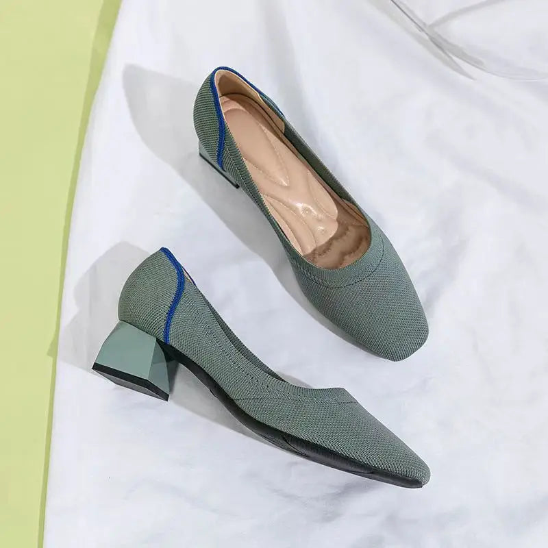 Large high-heeled shoes 42/43/41 women's shoes knitted fashionable breathable non-slip beautiful color matching spring and autum - Clikcy