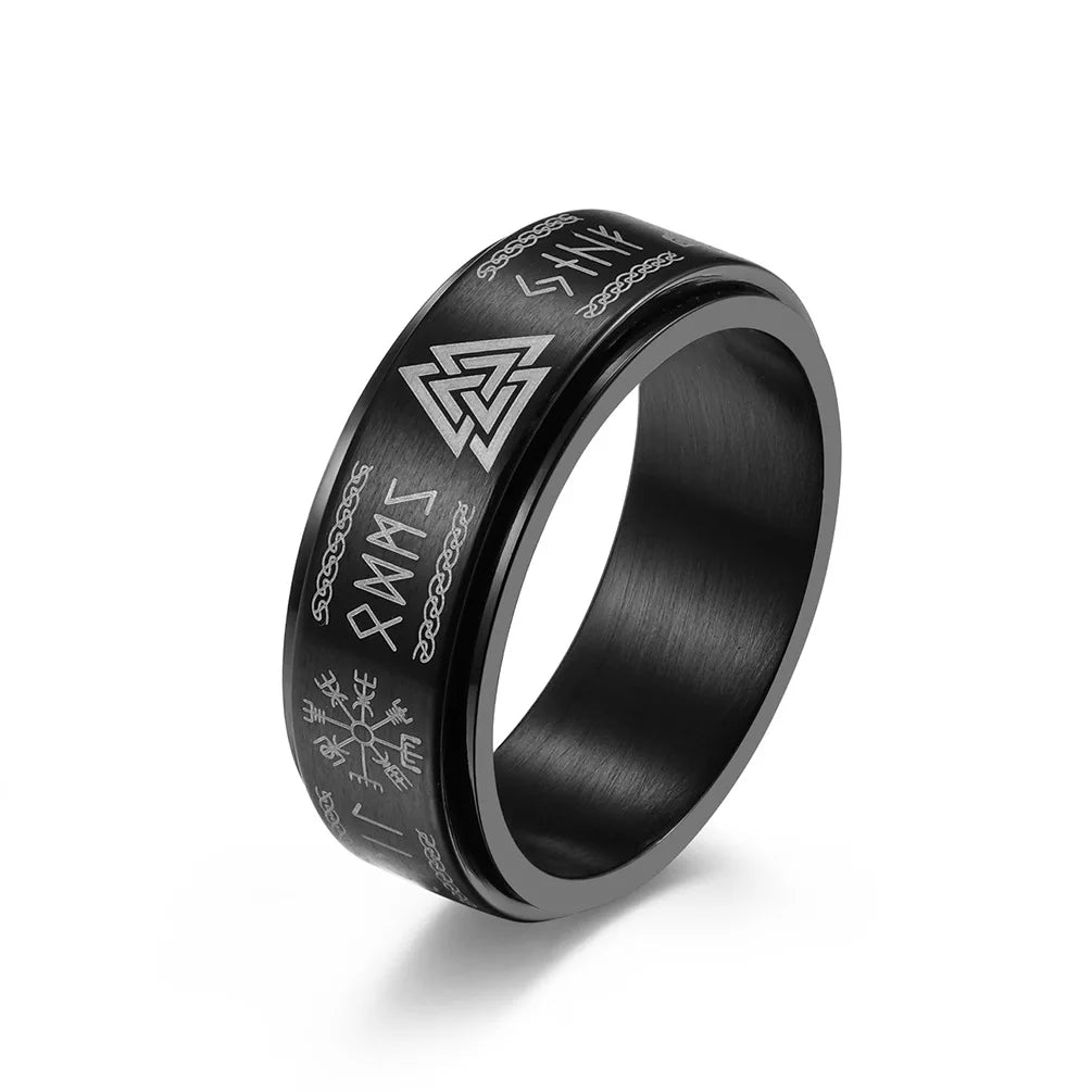 Fashion Stainless Steel Rotate Rotating Anxiety Fidget Rings For Men Vintage Odin Norse Viking Amulet Rune Ring Jewelry Gifts - Clikcy