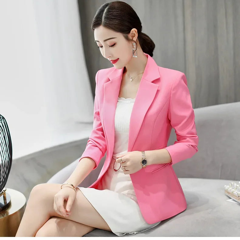 Spring Blue Women's Long-sleeved Suit Jacket, Korean Style Slim Short Coat Women, Asian Size M-XXXL, Girl's Blazers - Clikcy