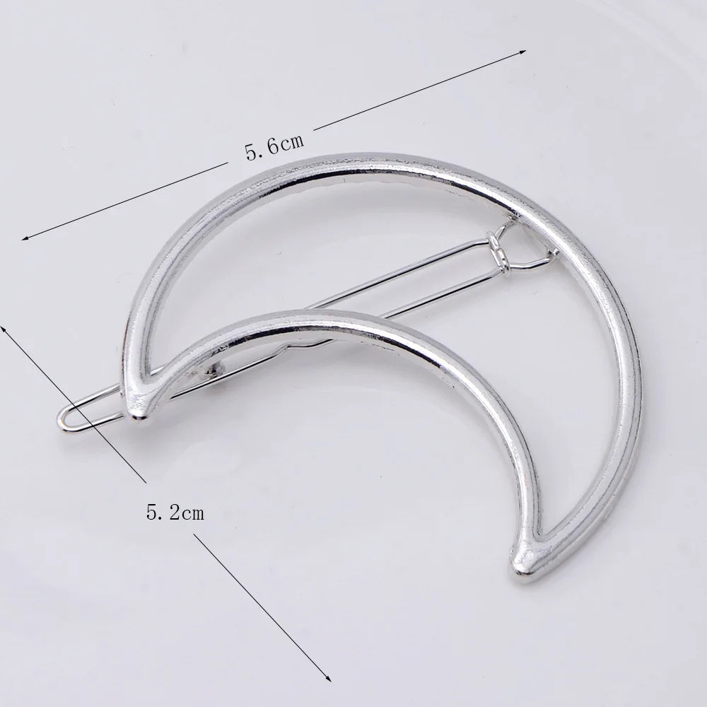 20240Fashion Woman Hair Accessories Triangle Hair Clip Pin Metal Geometric Alloy Moon Circle Hairgrip Barrette Girls Headwear - Clikcy