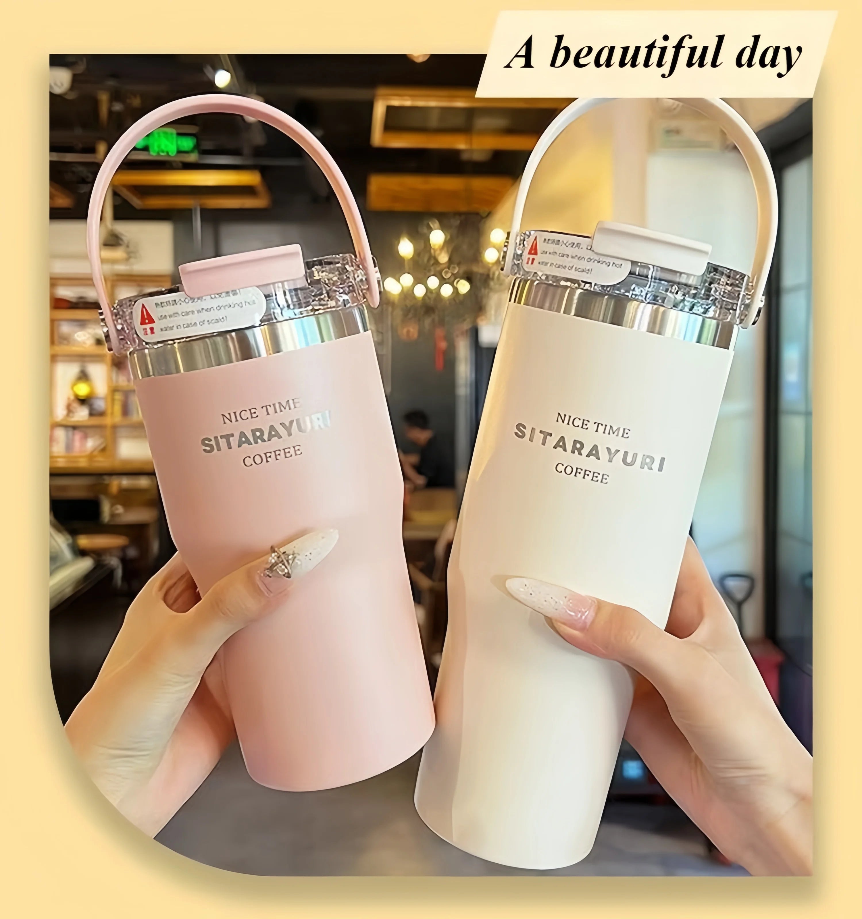 21oz/31oz Stainless Steel Tumbler with Straw Insulated Thermos Coffee Cup with Handle Water Bottle Travel Car Cups Copo Termo - Clikcy