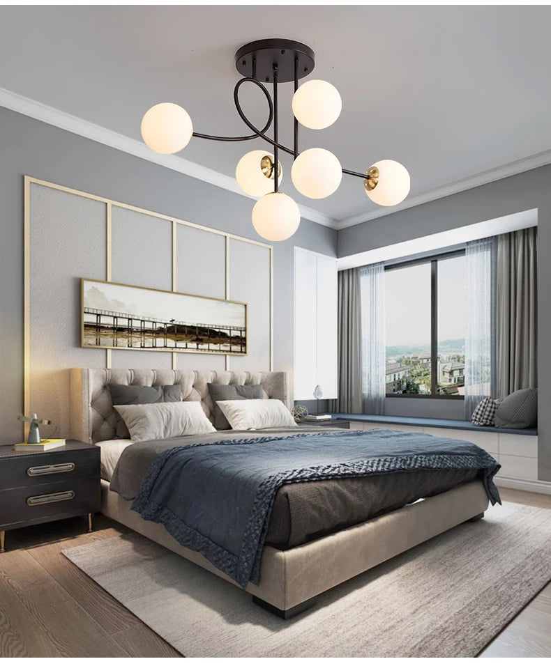 JUNYU Nordic Modern Chandelier Magic Bean Glass Ceiling LED Gold/Black Luxury Pendant Light for Living Room Bedroom Home Decor - Clikcy