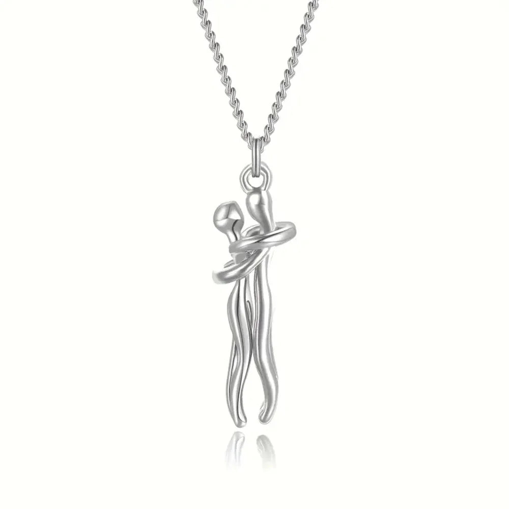 Chic Black Hug Pendant Necklace for Couples - Elegant Love Symbol,Perfect for Party & Daily Wear - Clikcy