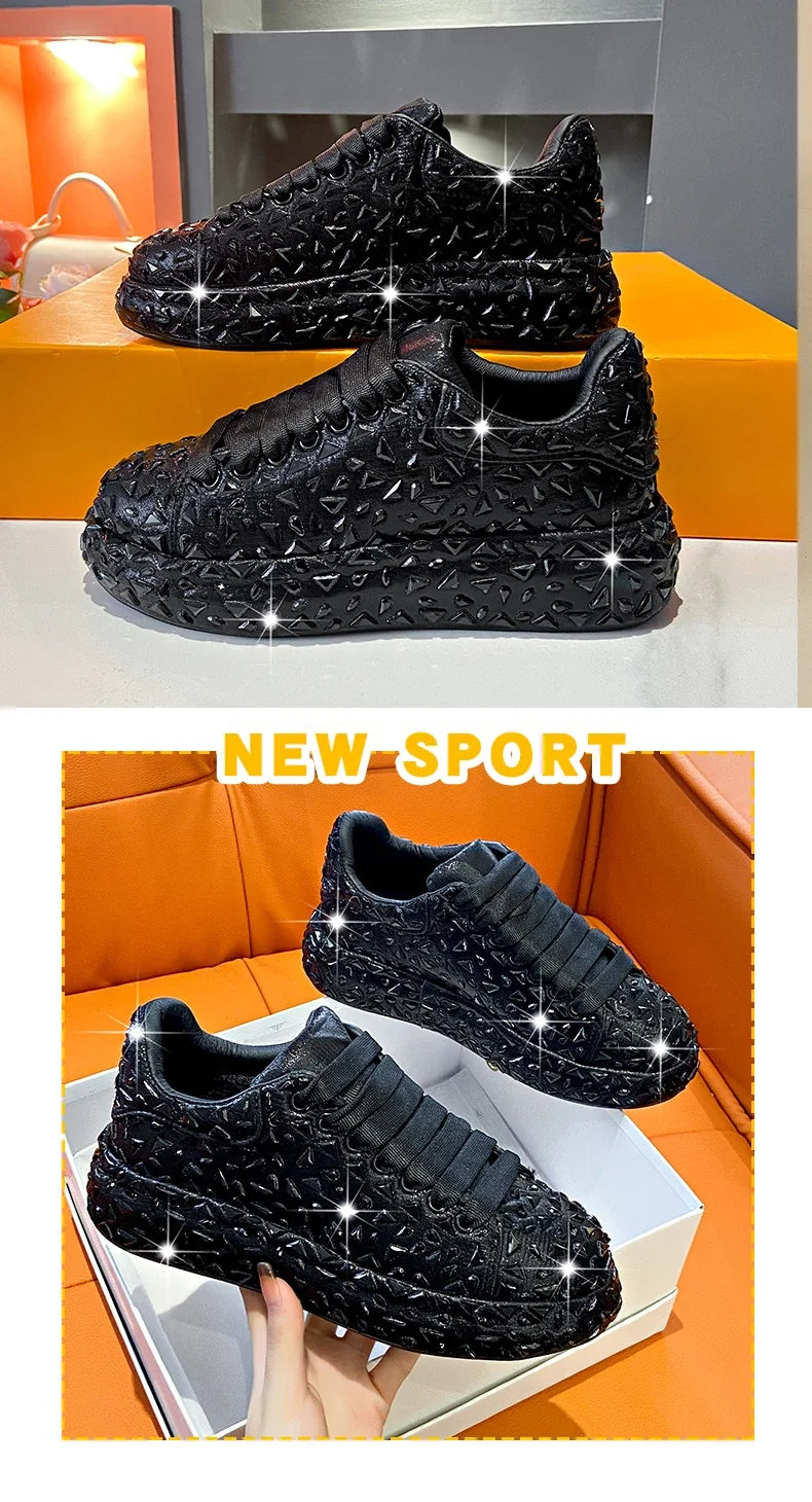 2025 Autumn Leather Women Shoes New Style Fashion Platform Shoes Ins Platforms Sneakers Tide Shine Bling Rhinestone Shoes - Clikcy