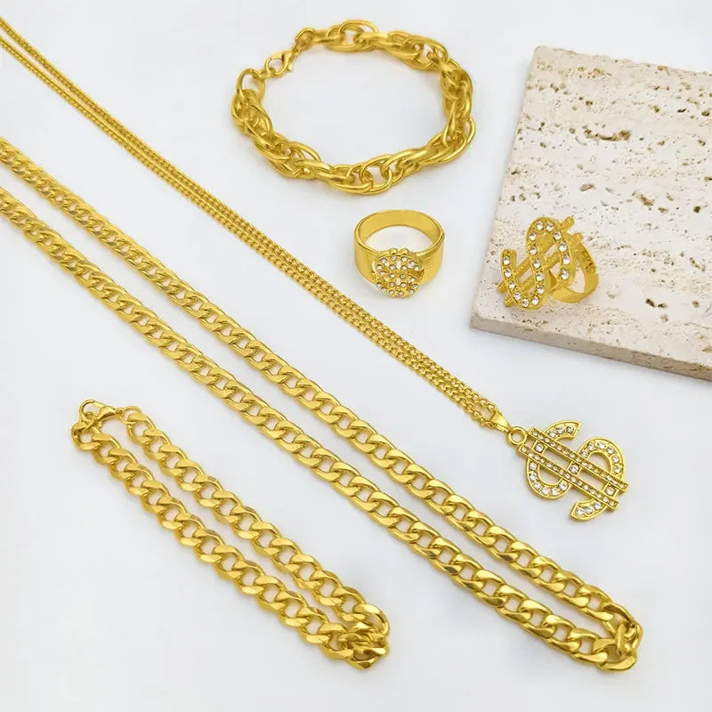 Men Gold Color Dollar Sign Necklaces,Hip Hop Money Dollar Pendant Collar Dollar Open Ring,Music Festival Party Gifts Jewelry - Clikcy