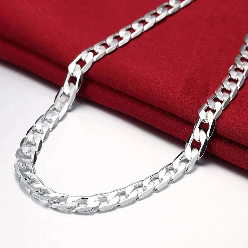 925 Sterling Silver Necklace For Men's women 16/18/20/22/24 Inches Classic 6MM Chain Luxury Jewelry Wedding Christmas Gifts - Clikcy