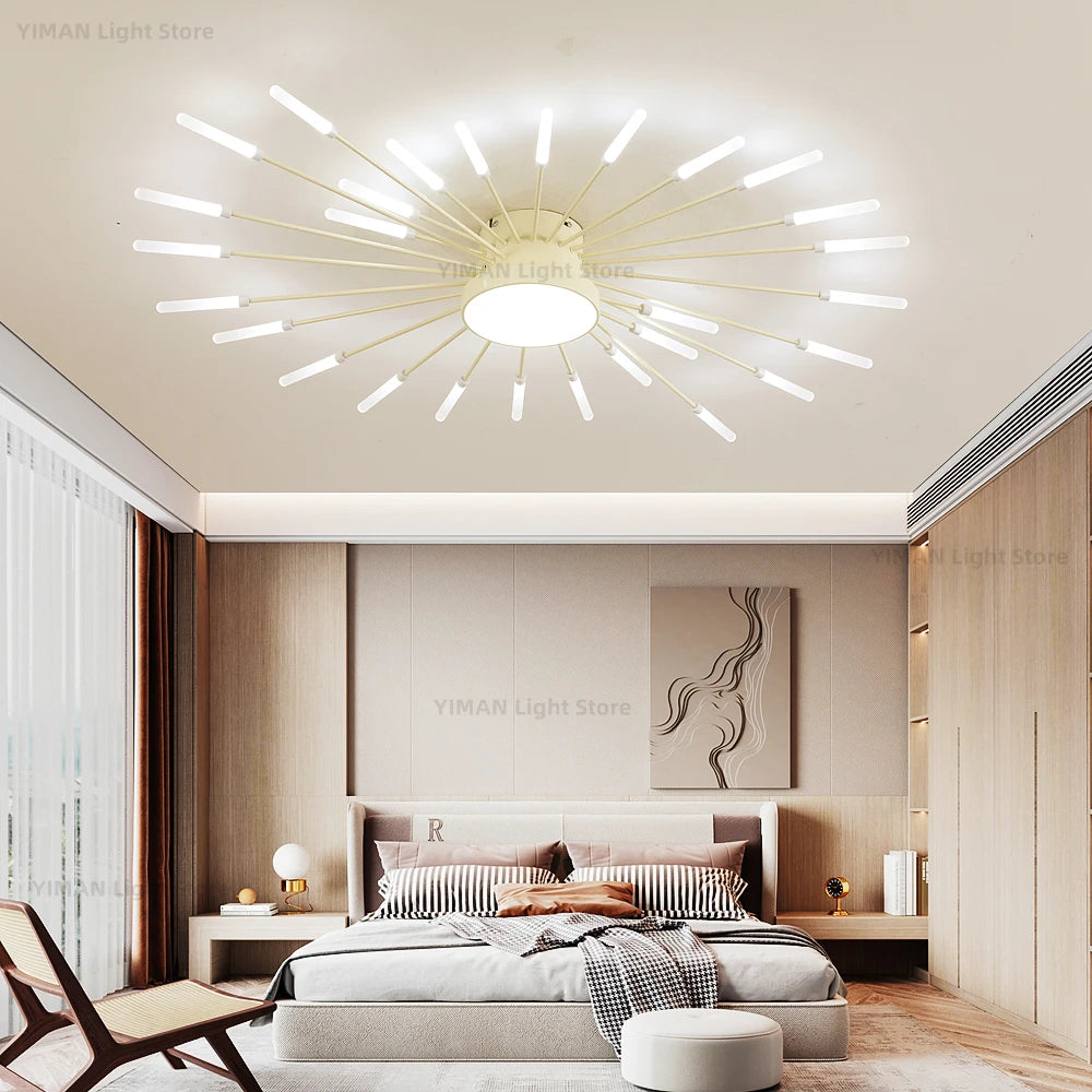 Led Firework Chandelier Dimmable For Living Room Bedroom Milk Yellow Ceiling Chandelier Dining Room LED Ceiling Lamp With Remote - Clikcy