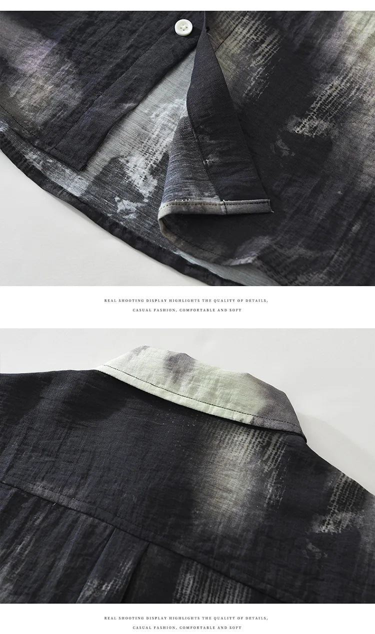 2025 Spring Summer New Vintage Tie-dye Printed Short Sleeve Shirts for Men Clothing Turn-down Collar Male Shirts CM8136 - Clikcy
