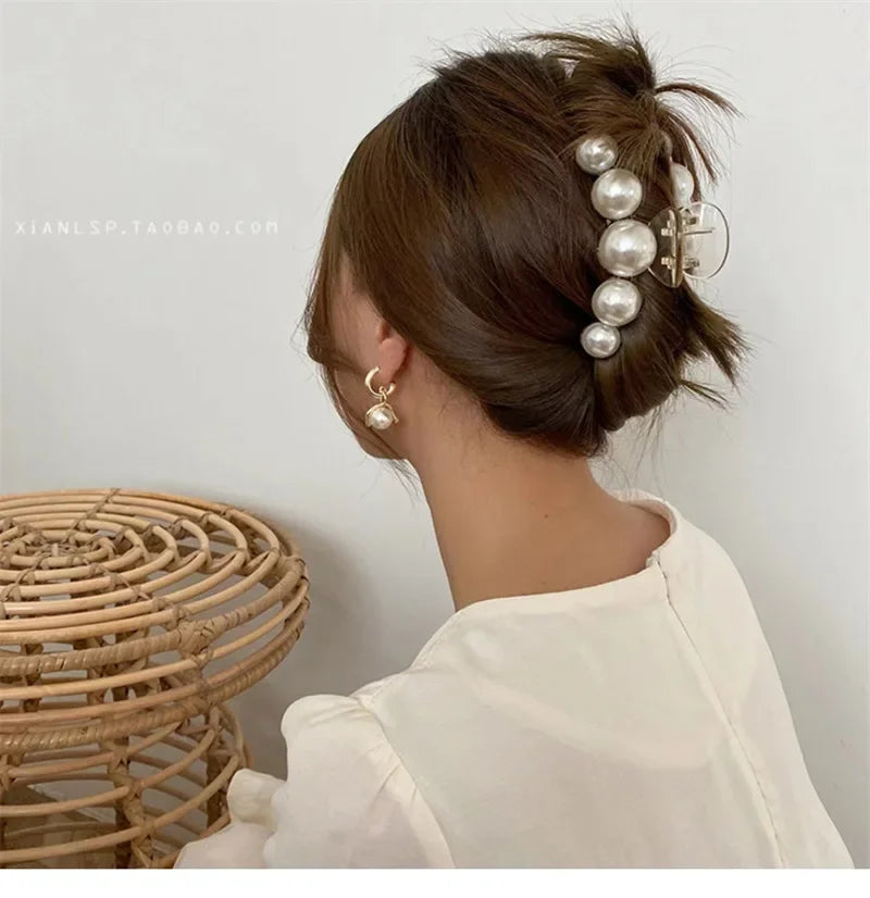 Elegant Hyperbole Big Pearls Acrylic Hair Claw Clips Big Size Makeup Hair Styling Barrettes for Women Hair Accessories - Clikcy