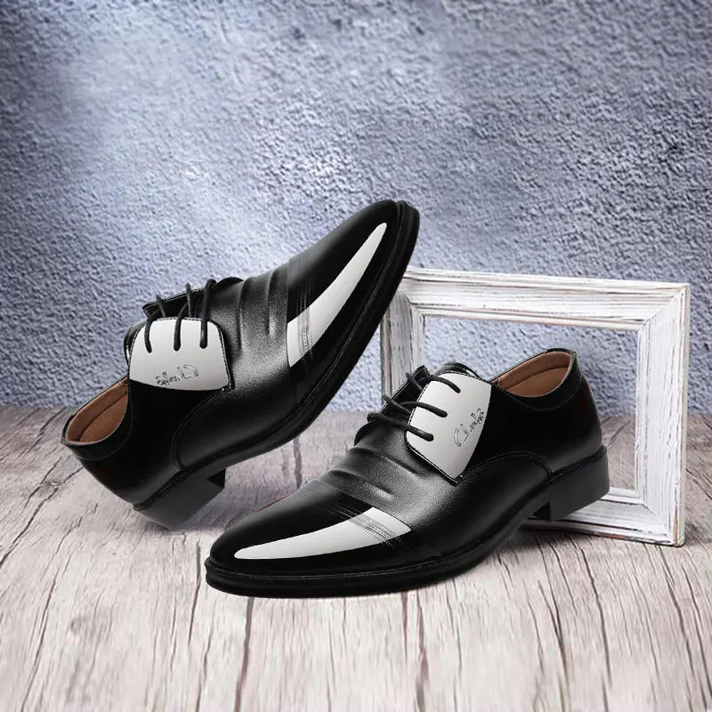Men's Leather Shoes Black Pointed Shiny Business Formal Shoes Men Lace-up for Work Office Elegant Men's Social Shoes Zapatillas