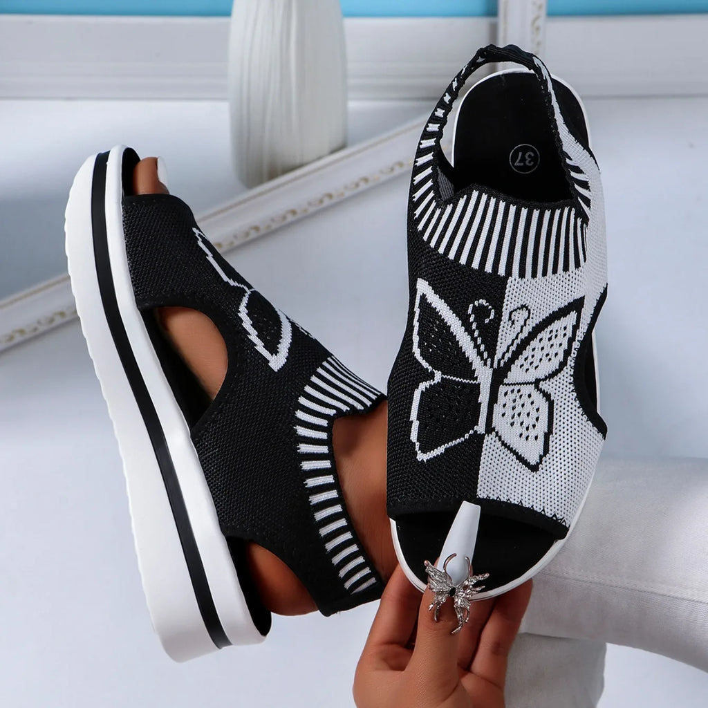Women Flat Sandals Mesh Fish Mouth Casual Low Heels New Summer Slides Women Platform Shoes Sports Wedges Beach Comfort Sandals