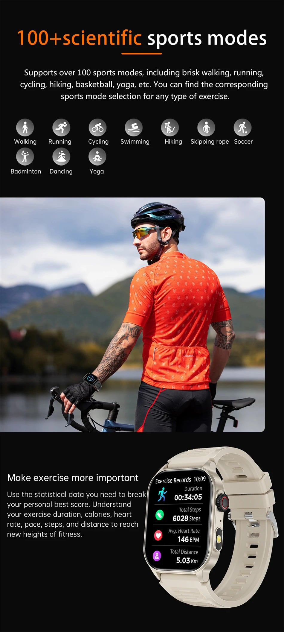 LIGE Smart Watch for Men 3ATM Waterproof Bluetooth Call Health Monitor With Flashlight 370mahBattery 100+Sport Mode Smartwatches - Clikcy