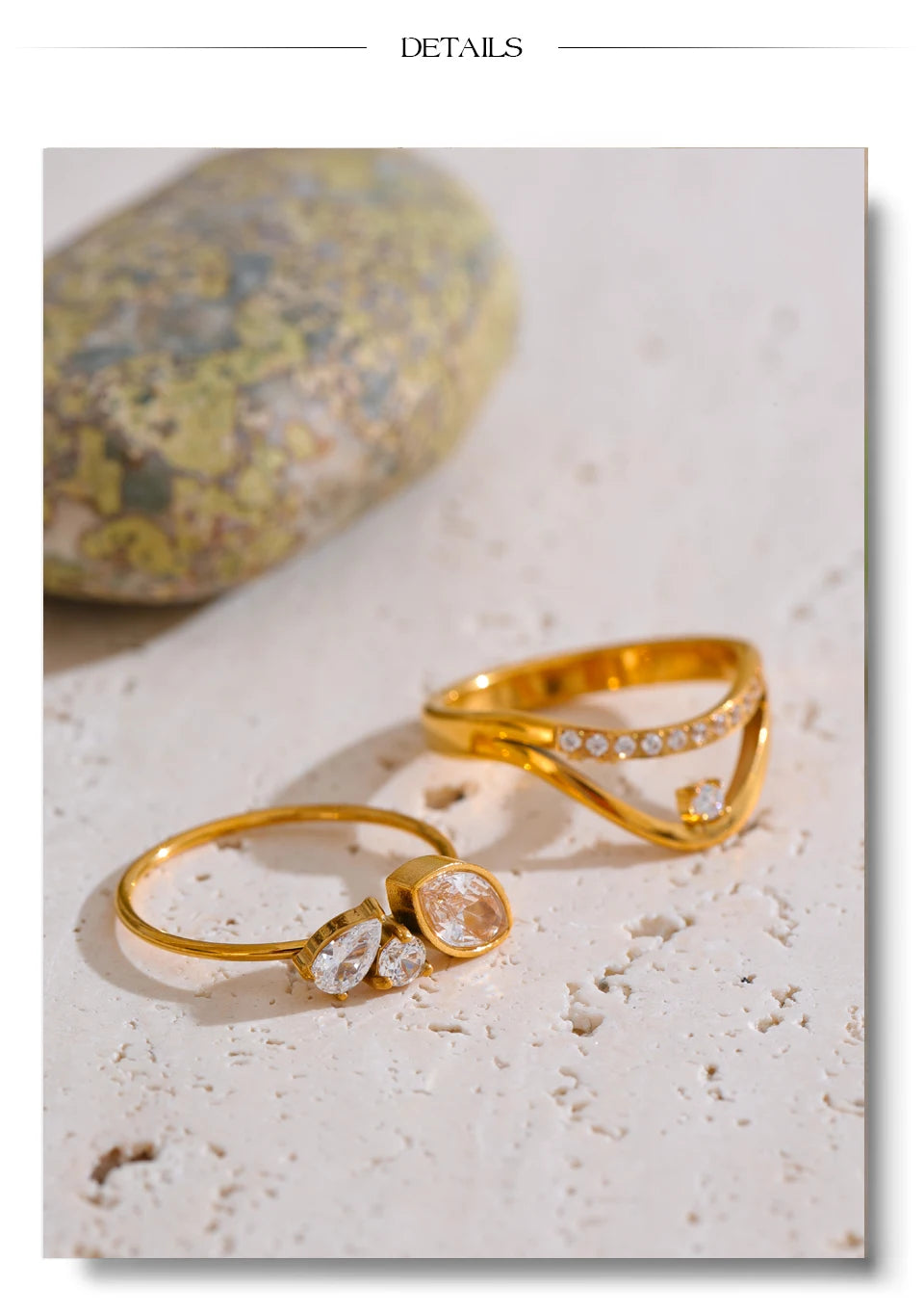 Yhpup Size 6 7 8 Delicate Shiny CNC Cubic Zirconia Ring High Quality 18K Gold PVD Plated Stainless Steel Finger Jewelry Gift - Clikcy