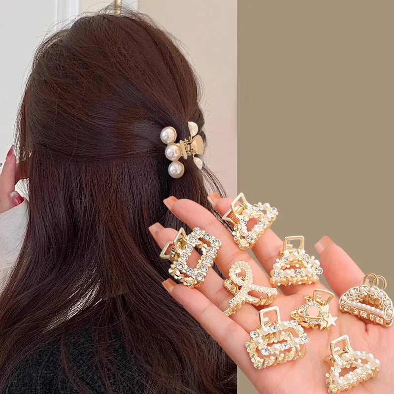 6/8/10PCS/Set Small Rhinestone Pearls Geometric Metal Hair Claws For Women Girls Sweet Mini Hair Clips Hairpins Hair Accessories - Clikcy