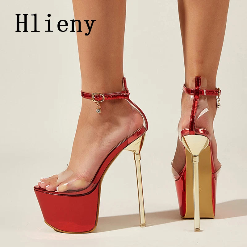 Hlieny Summer Sexy PVC Transparen Open Peep Toe Platform High Heels Buckle Strap Sandals Women's Nightclub Pole Dance Shoes - Clikcy