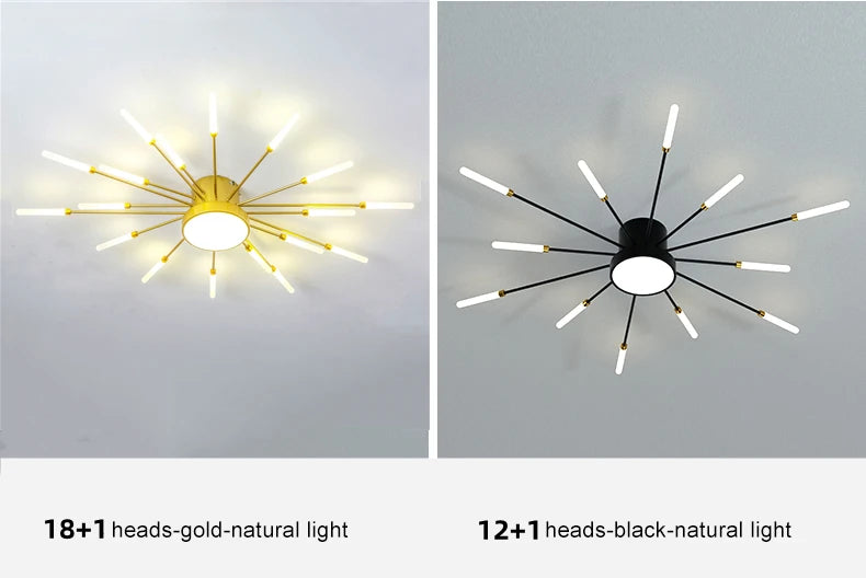 Led Firework Chandelier Dimmable For Living Room Bedroom Milk Yellow Ceiling Chandelier Dining Room LED Ceiling Lamp With Remote