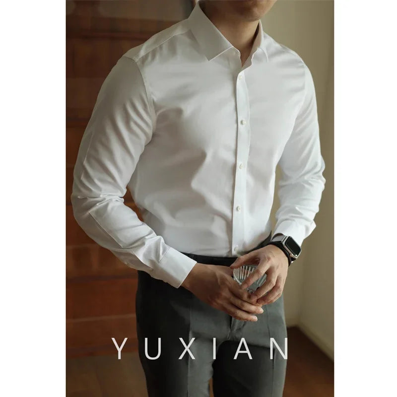 Men's long sleeved shirt casual, simple, high-quality, wrinkle free, slim fit, business formal, all season collection - Clikcy