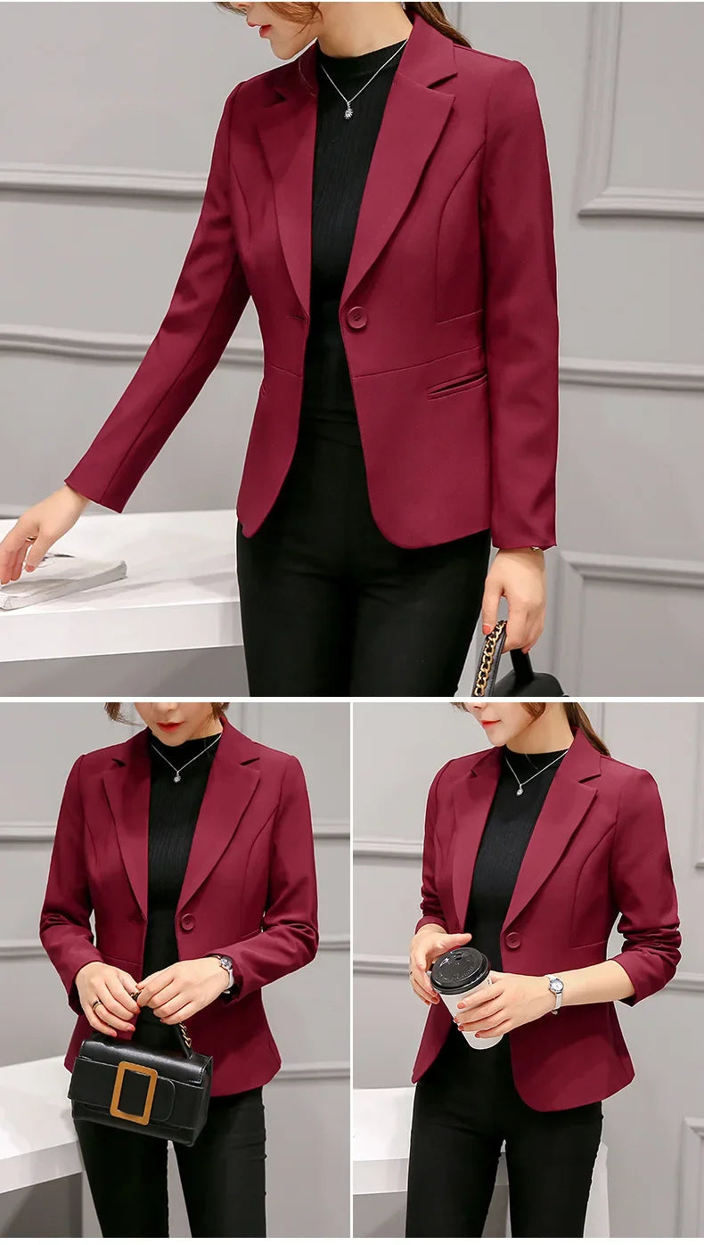 Spring Blue Women's Long-sleeved Suit Jacket, Korean Style Slim Short Coat Women, Asian Size M-XXXL, Girl's Blazers - Clikcy