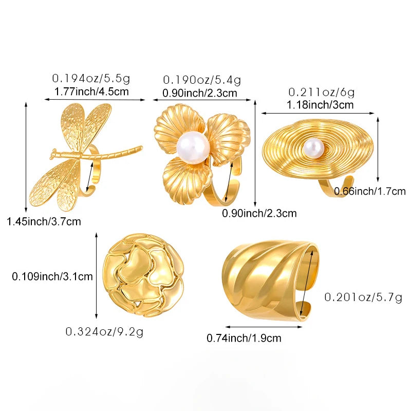 EILIECK  316L Stainless Steel New Design Dragonfly Ring Jewelry Women 18 K Plated Metal Texture Gold Color Ring Accessories - Clikcy