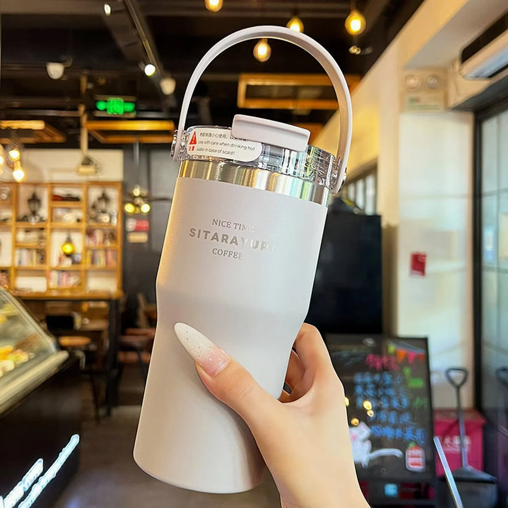 21oz/31oz Stainless Steel Tumbler with Straw Insulated Thermos Coffee Cup with Handle Water Bottle Travel Car Cups Copo Termo - Clikcy