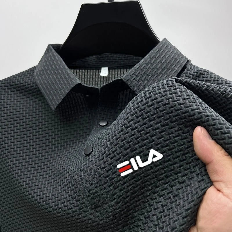 New style ice silk jacquard polo shirt short sleeve summer men's t-shirt casual business fashion stand collar t-shirt men - Clikcy