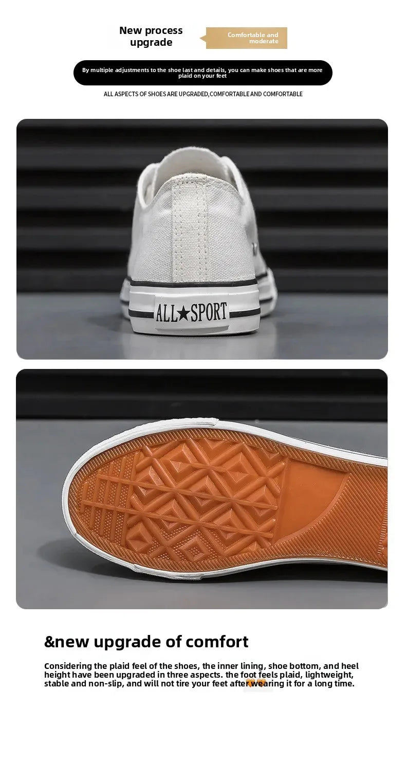 Men's All-Black Low-Top Canvas Shoes Spring Casual Sports Flat Bottom Couple's Sulfurization Flats Unisex Slip-On Sneakers