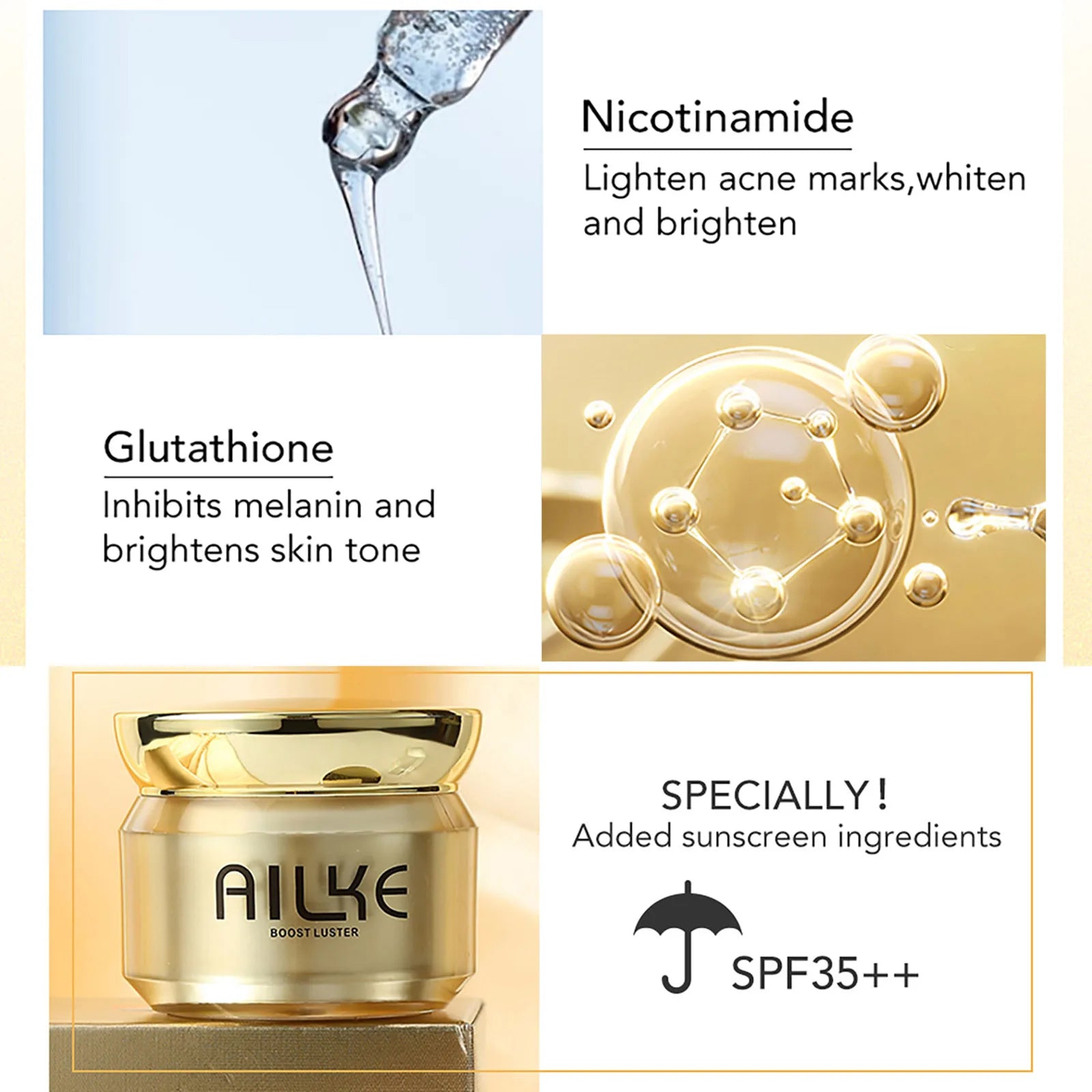 AILKE Whitening Moisturizing Facial Cream, Naturally Brighten Skin Tone, Remove Dark Spots, Clean Skin With Nicotinamide Spf35+ - Clikcy