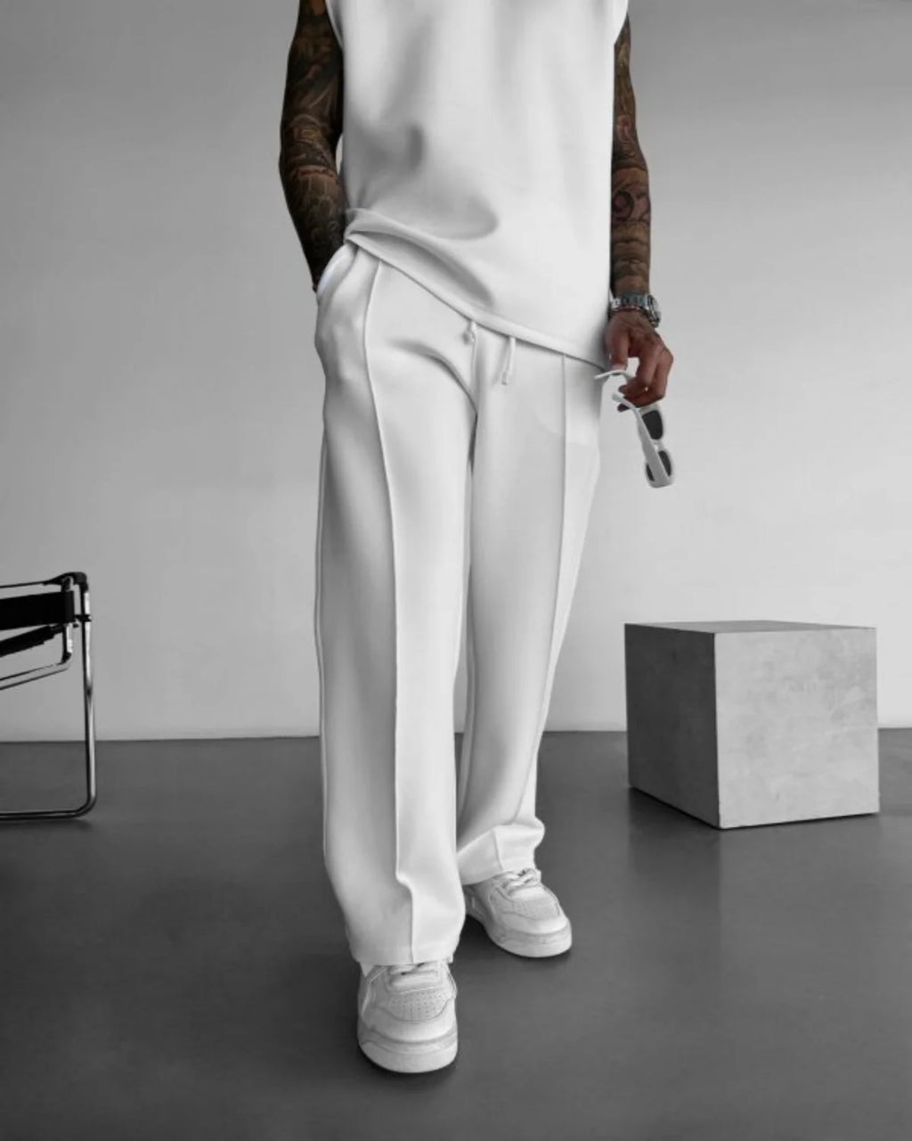 2025 Spring and summer men's new four seasons loose straight tube sports casual pants comfortable suit pants drawstring waistban - Clikcy