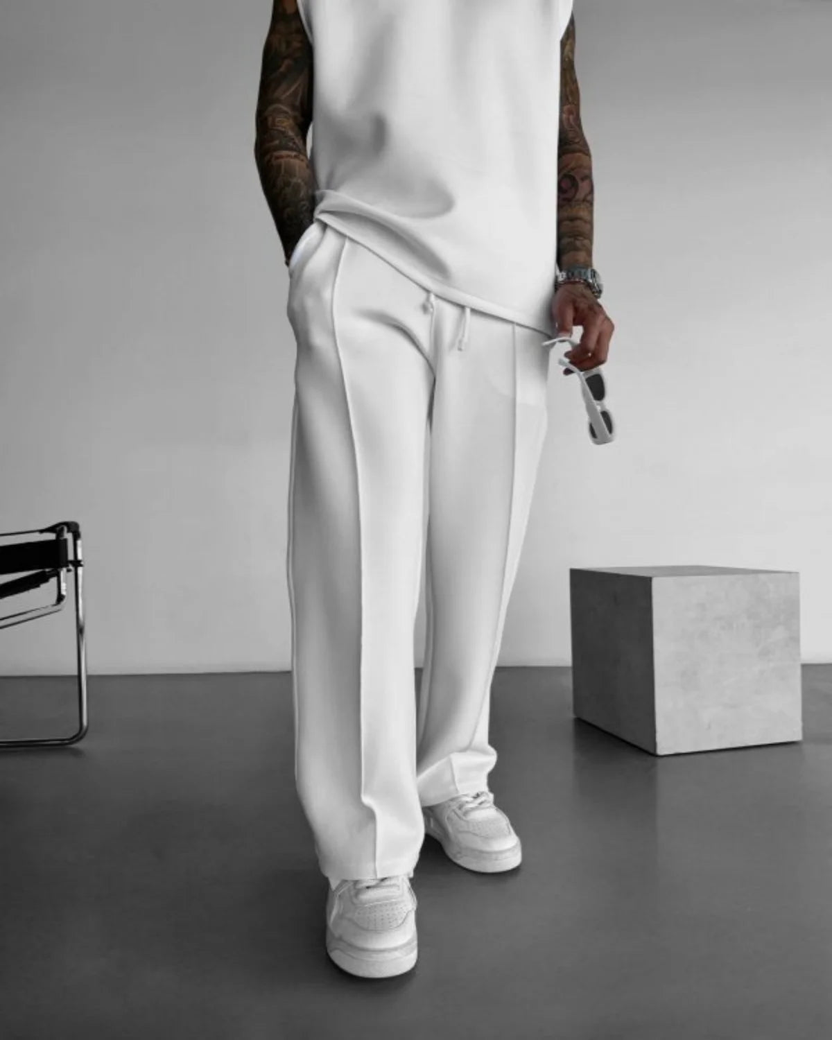 2025 Spring and summer men's new four seasons loose straight tube sports casual pants comfortable suit pants drawstring waistban - Clikcy