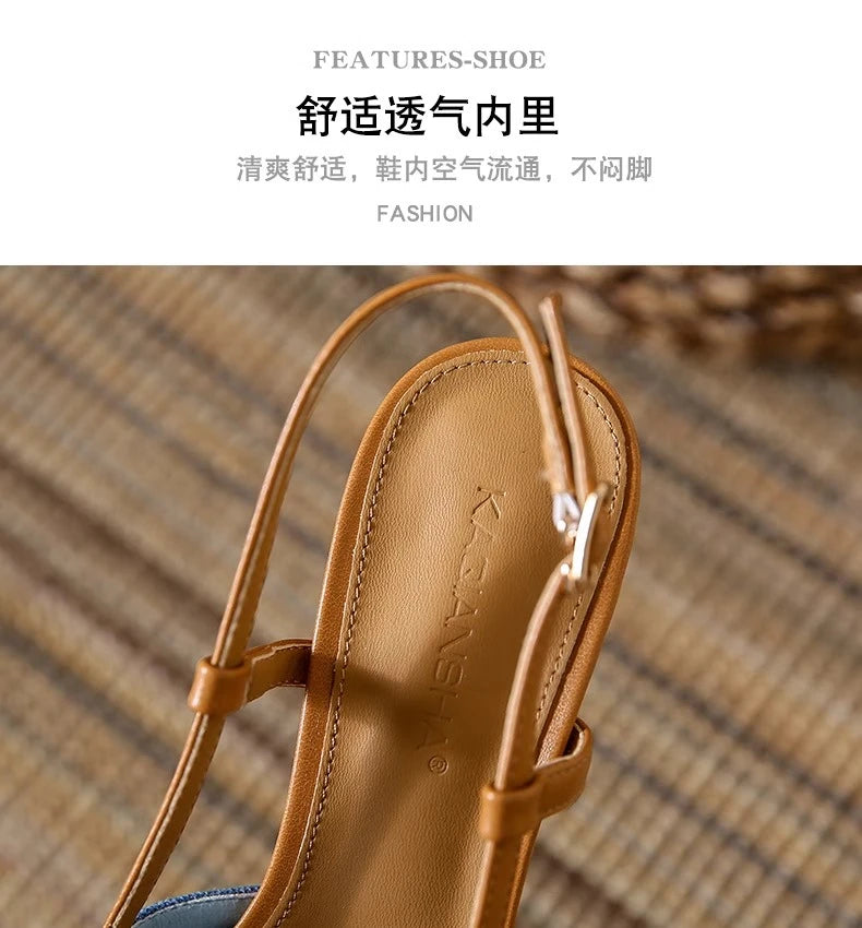 Fashion Slingback Black Comfortable Women Summer Pumps Shoes Outside Very High Heel Sandals 2025 Trend for Wedding Party Dress - Clikcy