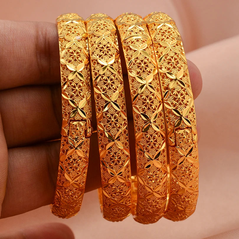 24K Luxury Gold Color Bangles For Women Wedding Bride Bracelets Gold Color Jewelry Middle East African Gifts