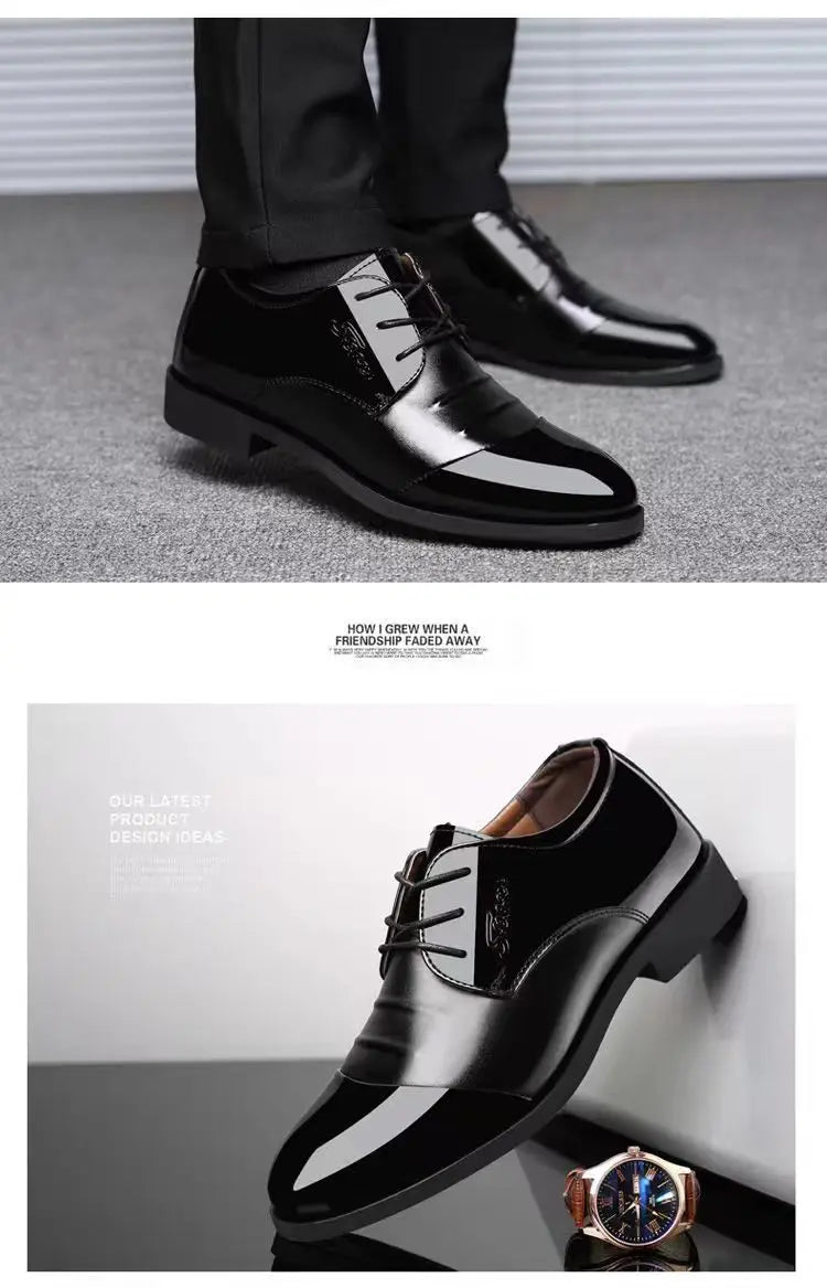 Men's Leather Shoes Black Pointed Shiny Business Formal Shoes Men Lace-up for Work Office Elegant Men's Social Shoes Zapatillas