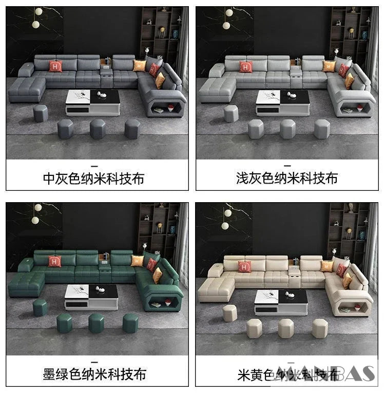 Linlamim Fabric Sofa Set Furniture Living Room Sofa Set with USB and Stools / Big U Shape Cloth Couch Sofas for Home Furniture - Clikcy