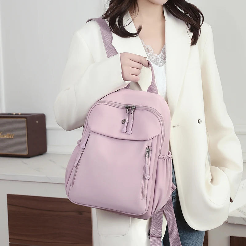 New High Quality Nylon Women Back Pack Solid Color Waterproof Travel Backpack Casual School Bags Girls Shoulder Bag Sac A Dos - Clikcy