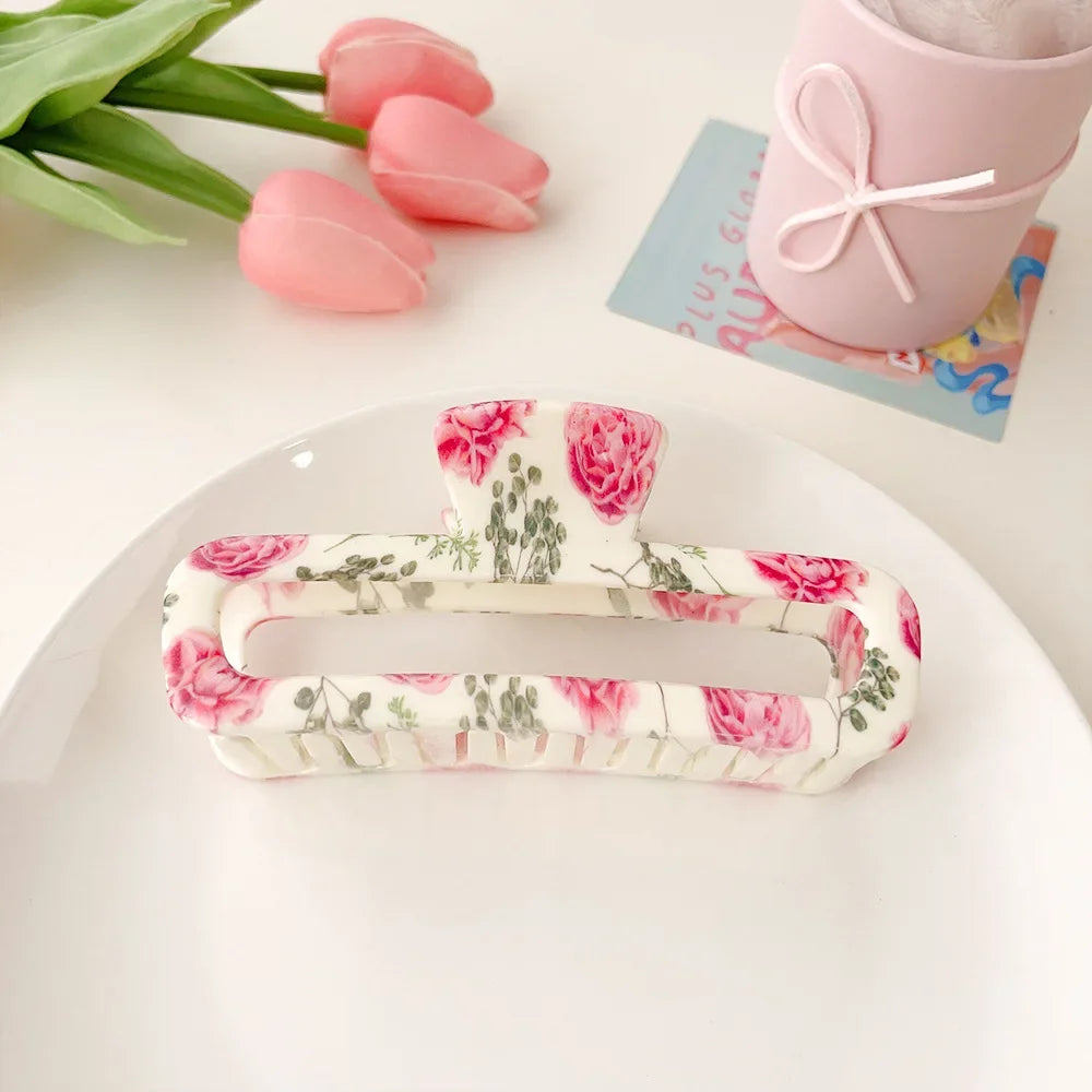 Super Large 13cm Printed Grab Clip Korean Fresh and Sweet Disc Hair Crab Clip Premium Girl Hairpin Hair Accessories