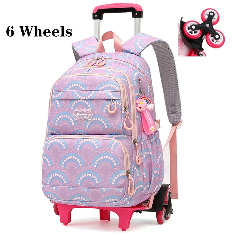 Rolling School Bags for Girls Backpack Children Waterproof School Backpacks with Wheels Middle School Trolley Luggage Back Pack