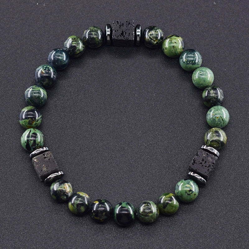 New Fashion Natural Stone Bracelet Men 8mm Onyx Lava Obsidian Strand Braclet Healing Beaded Bracelet Leisure Pulsera Accessories - Clikcy