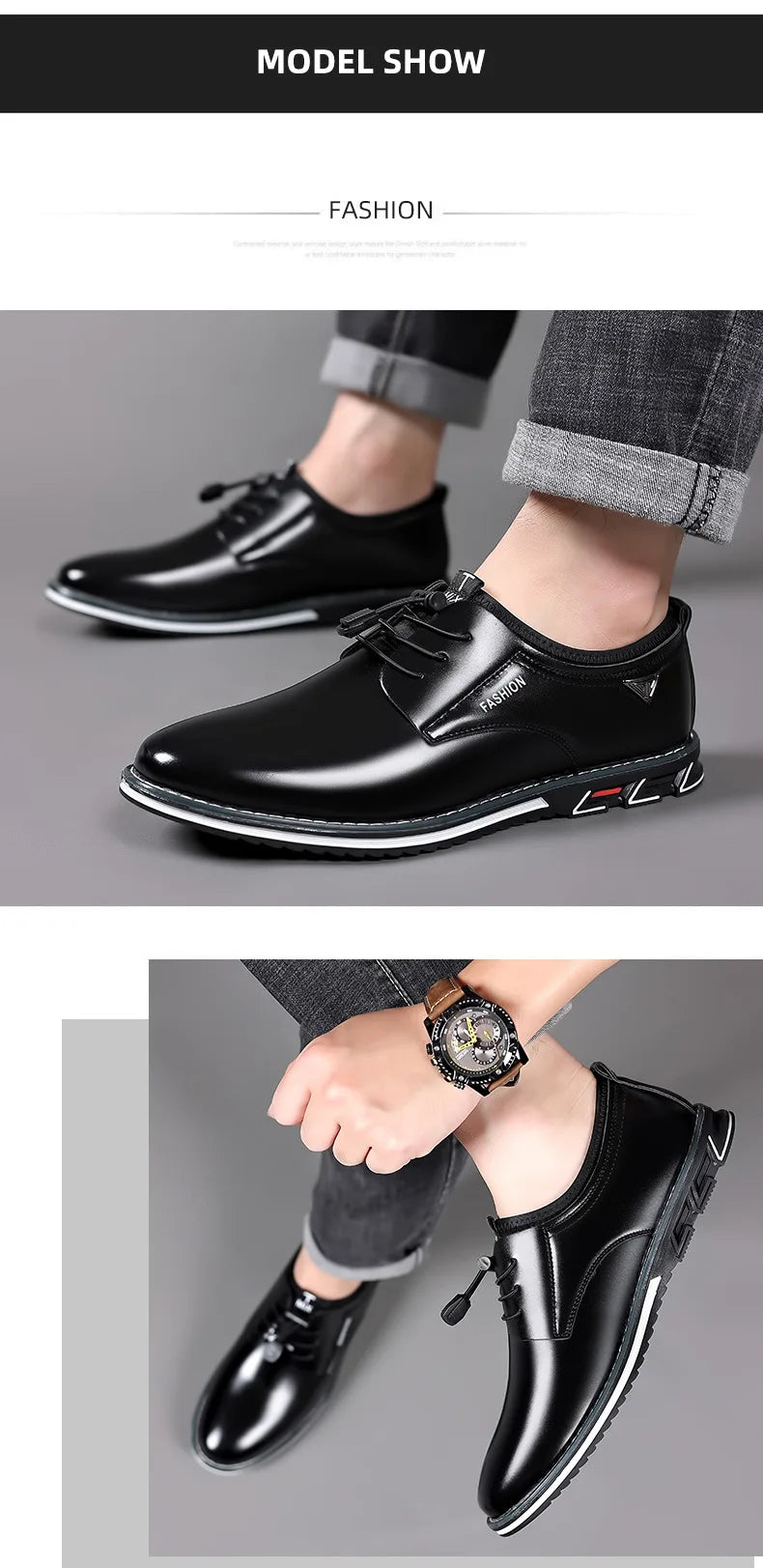 New Business Casual Shoes for Men Lace Up Formal Shoes for Male Black Leather Oxfords Plus Size Wedding Party Office Dress Shoes