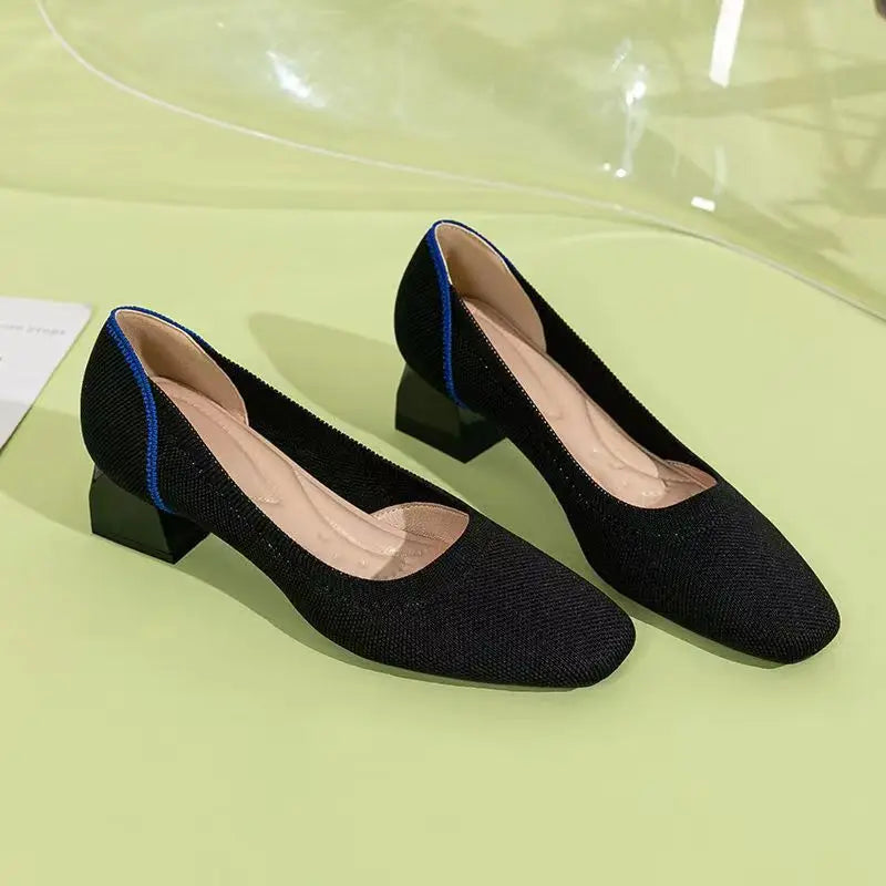 Large high-heeled shoes 42/43/41 women's shoes knitted fashionable breathable non-slip beautiful color matching spring and autum - Clikcy